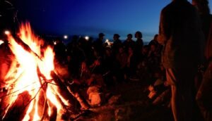 around the campfire at night